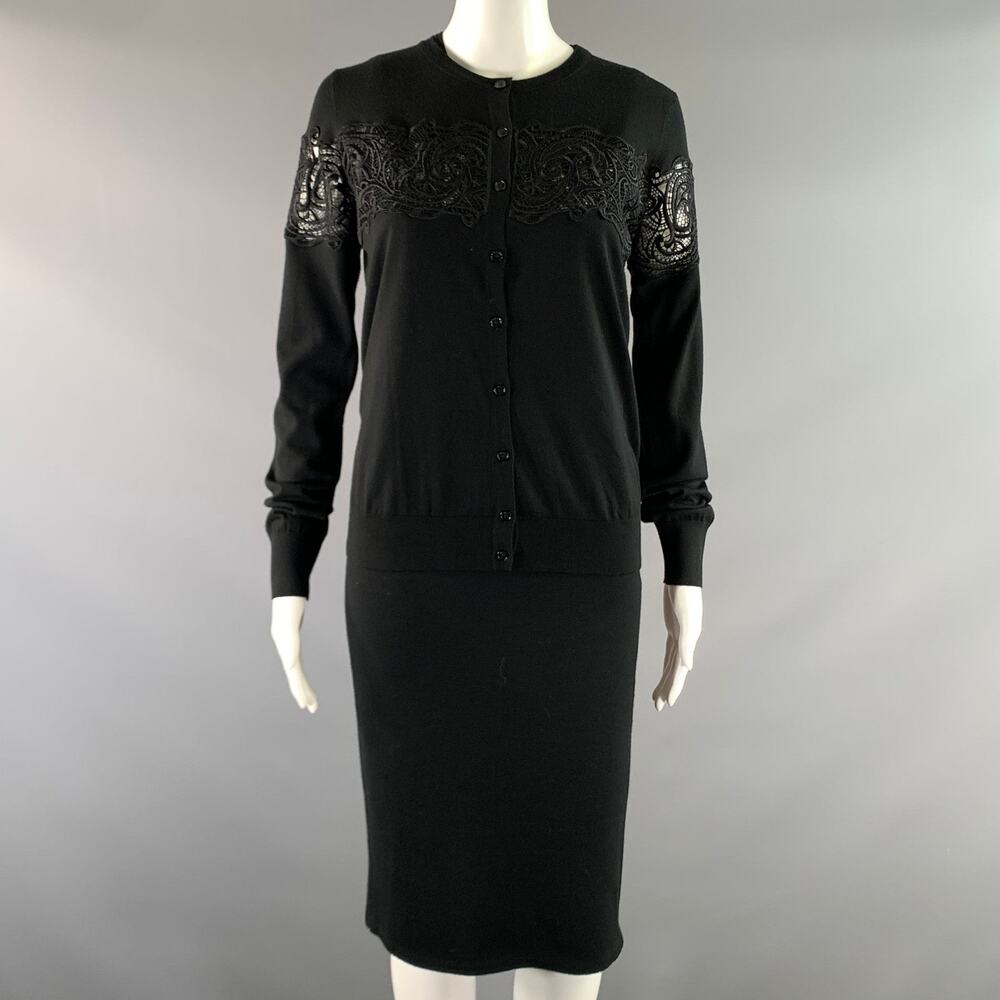 VERSACE Size S Black Lace Midi Dress & Cardigan Set